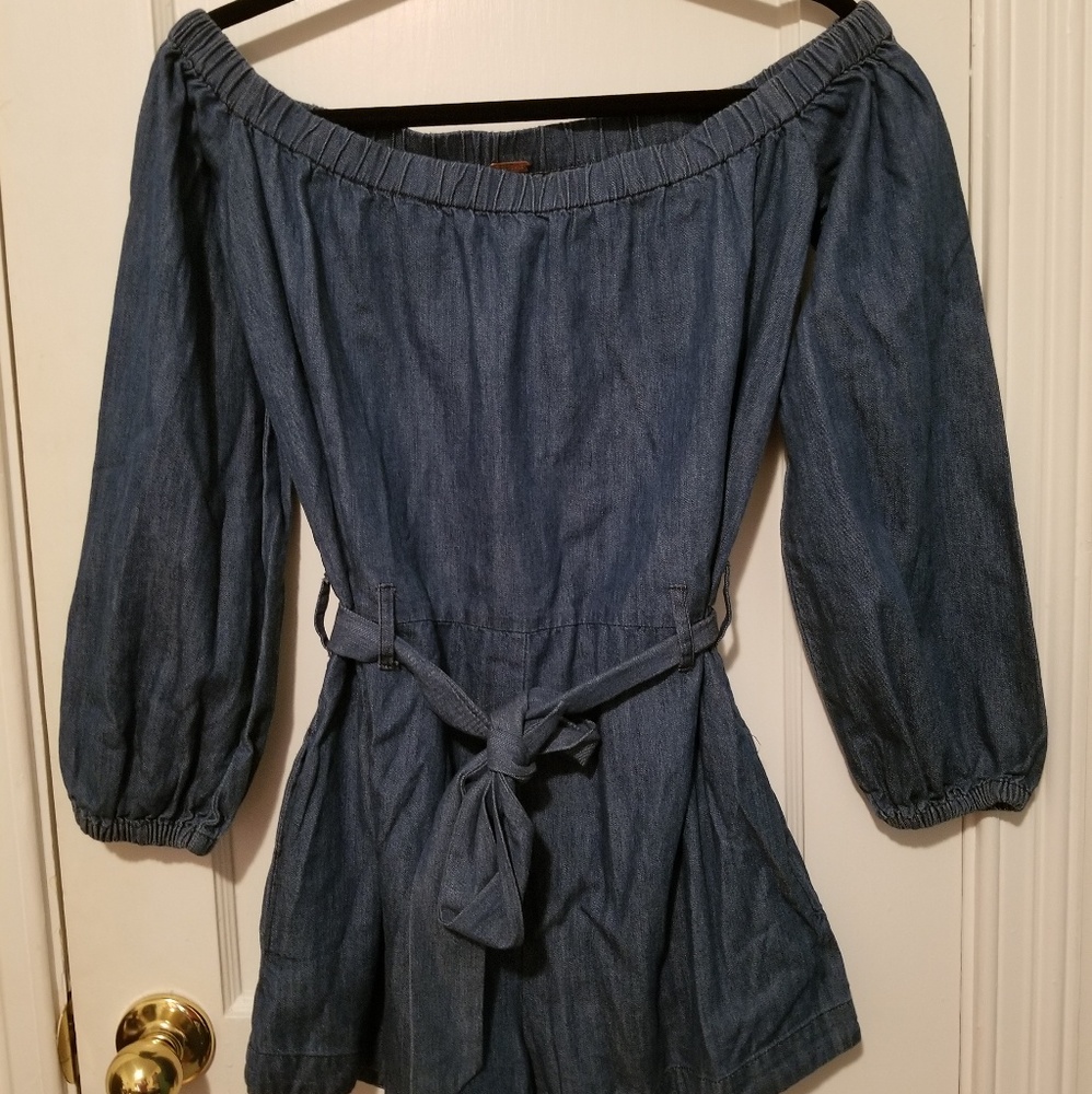 Free People denim, off shoulder romper
